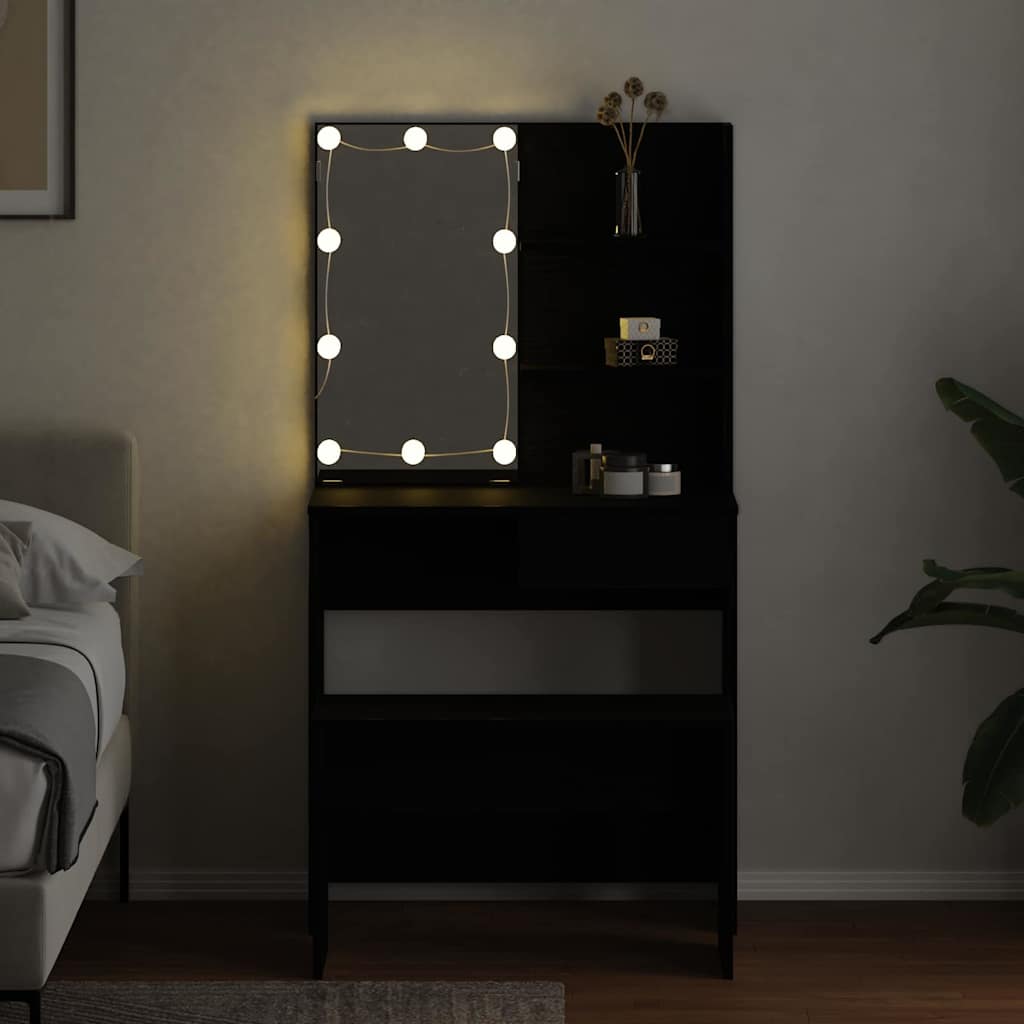 vidaXL LED Dressing Table Set 2 pcs Black Oak Engineered Wood