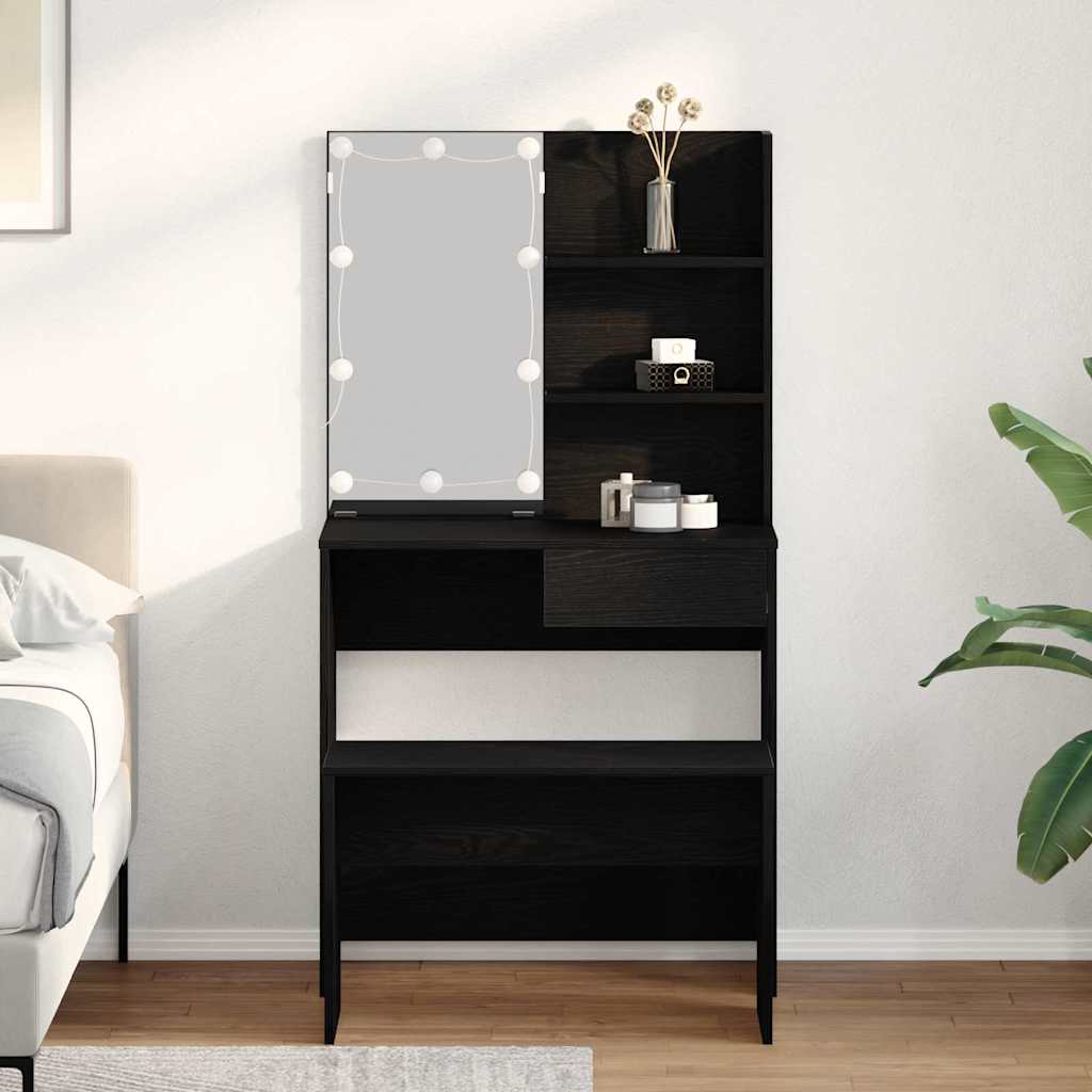 vidaXL LED Dressing Table Set 2 pcs Black Oak Engineered Wood