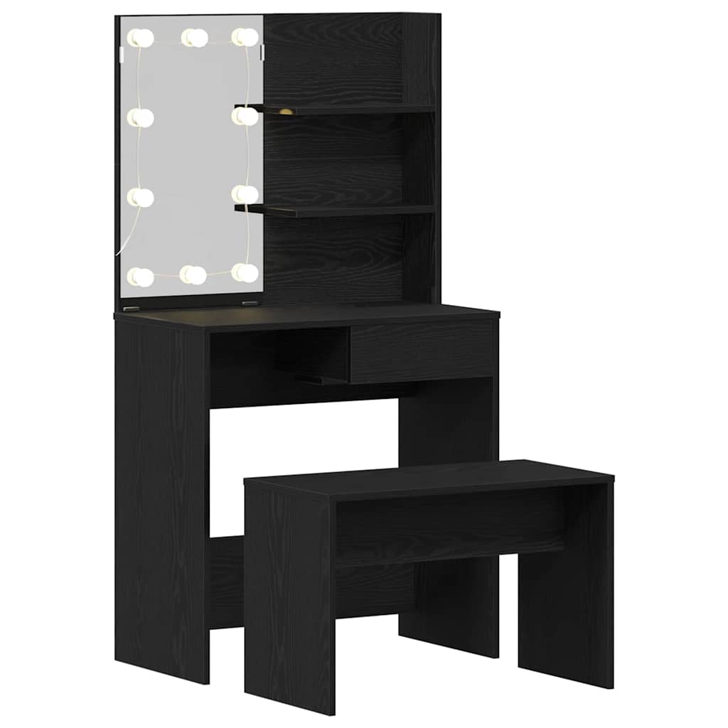 vidaXL LED Dressing Table Set 2 pcs Black Oak Engineered Wood