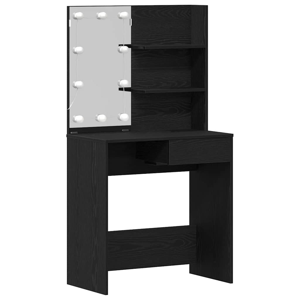 vidaXL LED Dressing Table Set 2 pcs Black Oak Engineered Wood