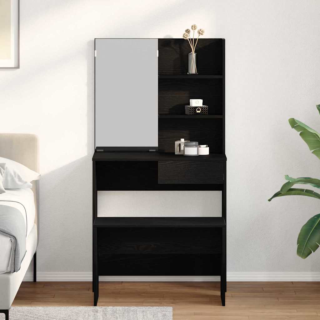 vidaXL Dressing Table Set with Drawer 2 pcs Black Oak Engineered Wood