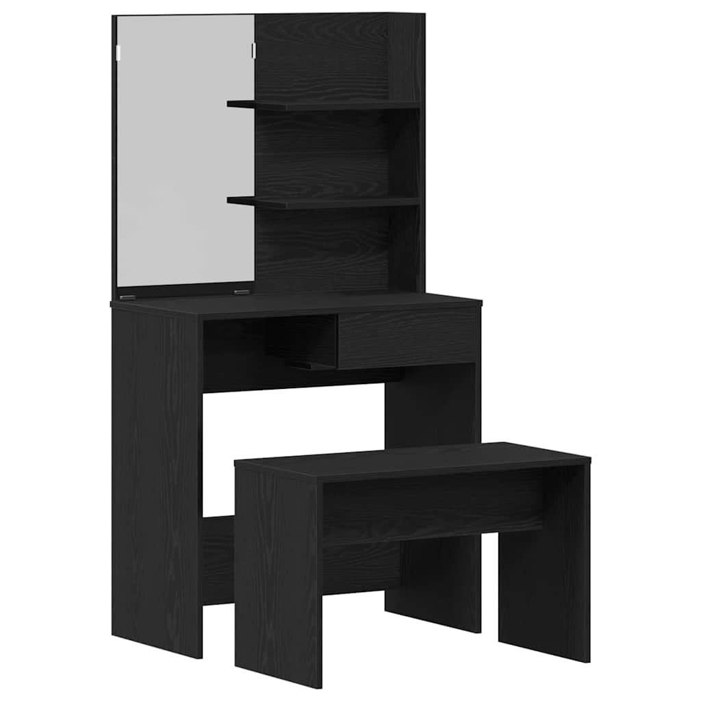 vidaXL Dressing Table Set with Drawer 2 pcs Black Oak Engineered Wood