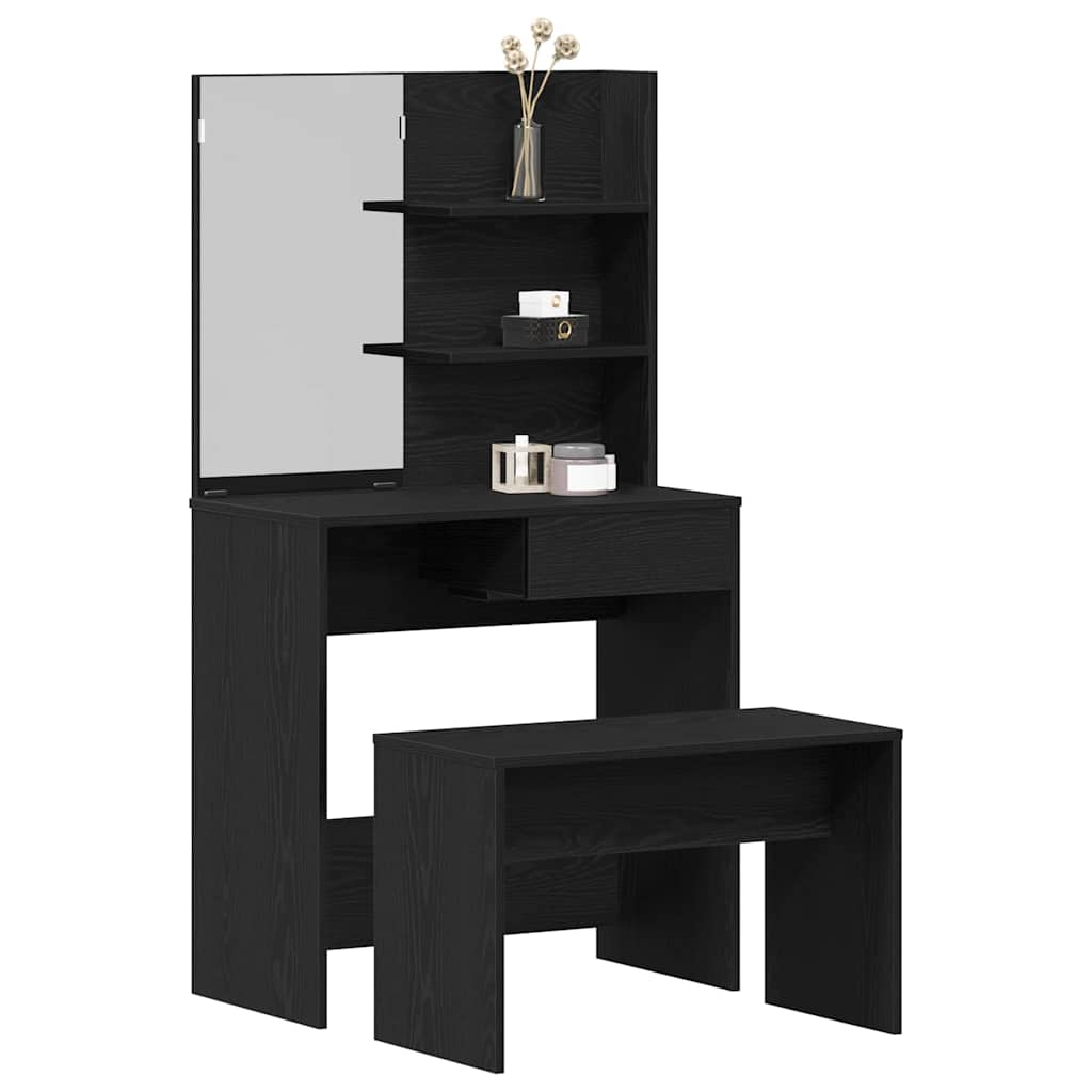 vidaXL Dressing Table Set with Drawer 2 pcs Black Oak Engineered Wood