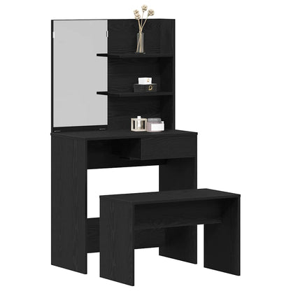 vidaXL Dressing Table Set with Drawer 2 pcs Black Oak Engineered Wood