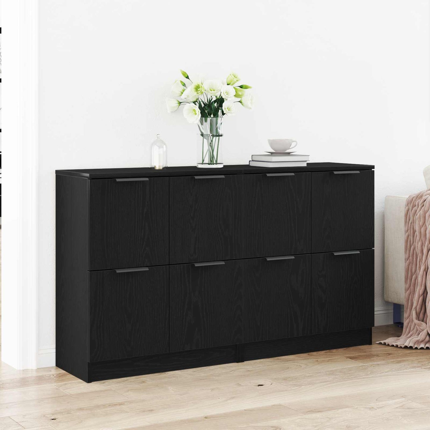 vidaXL Sideboard 2 pcs Black Oak 60 x 30 x 70 cm Engineered Wood
