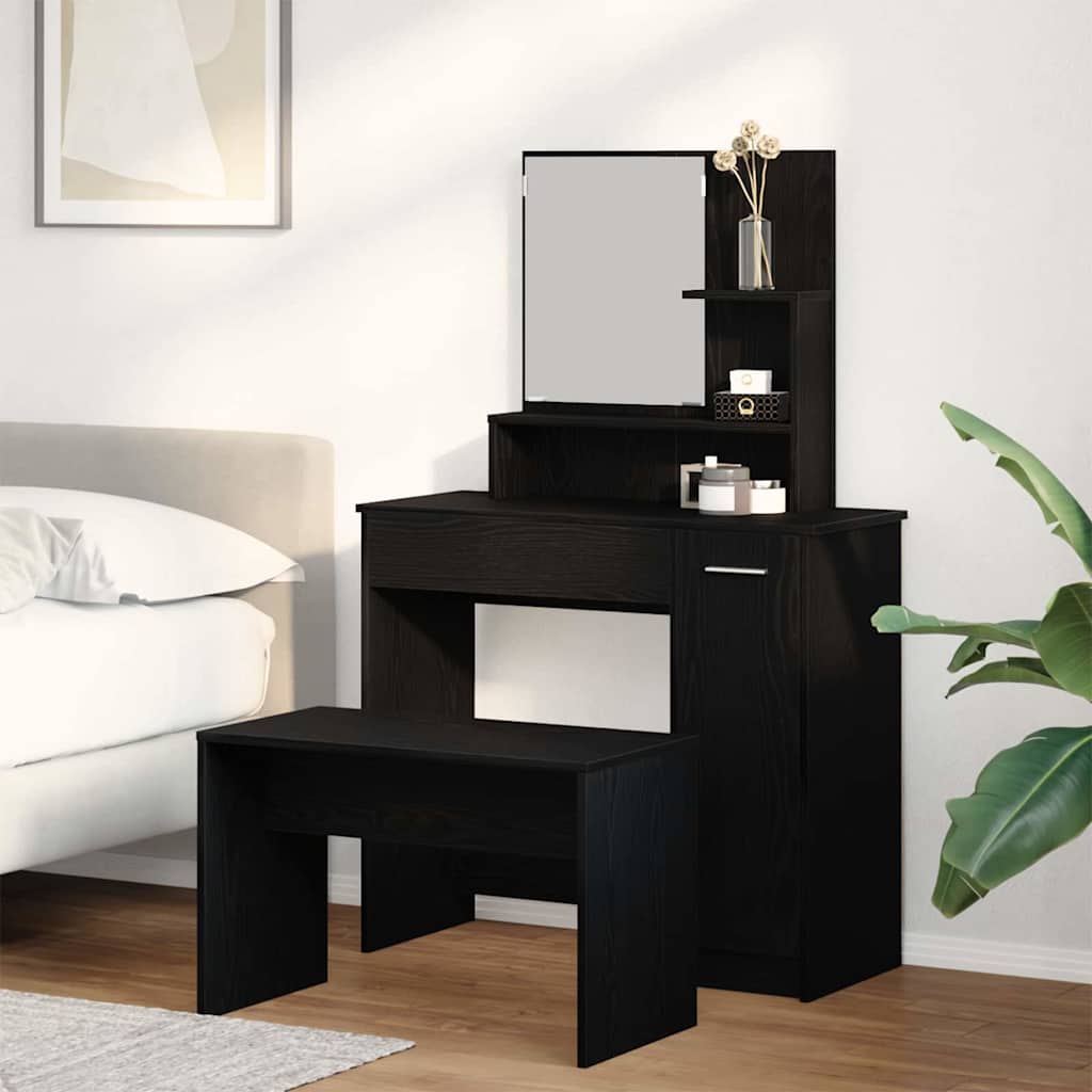 vidaXL Dressing Table Set with Drawer 2 pcs Black Oak Engineered Wood