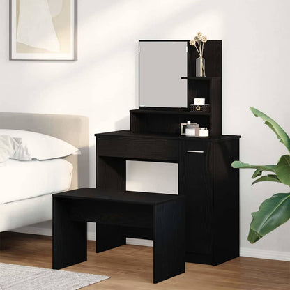 vidaXL Dressing Table Set with Drawer 2 pcs Black Oak Engineered Wood