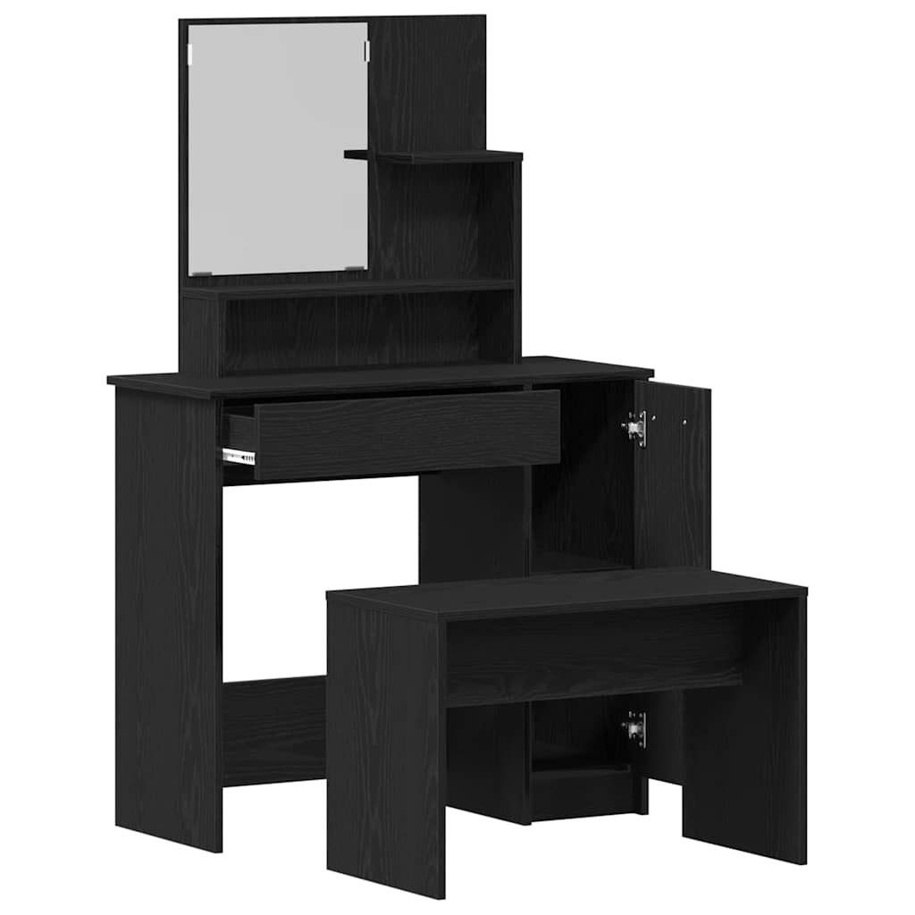 vidaXL Dressing Table Set with Drawer 2 pcs Black Oak Engineered Wood