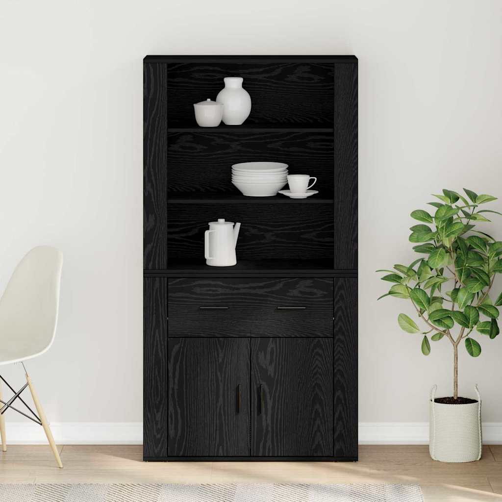 vidaXL Highboard Black Oak 80 x 33 x 150 cm Engineered Wood