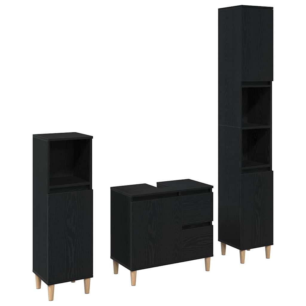vidaXL Bathroom Furniture Set Wall-mounted with Door 3 pcs Black Oak