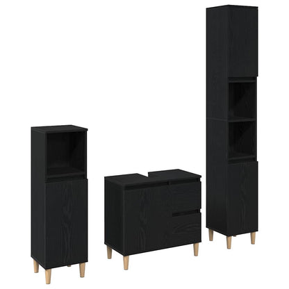 vidaXL Bathroom Furniture Set Wall-mounted with Door 3 pcs Black Oak