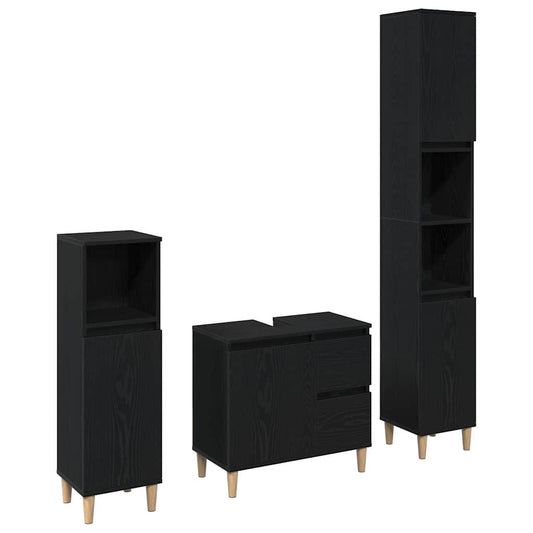 vidaXL Bathroom Furniture Set Wall-mounted with Door 3 pcs Black Oak