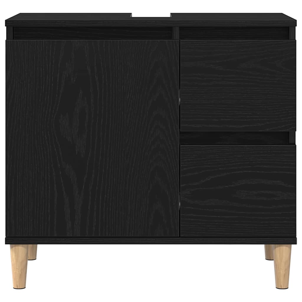 vidaXL Bathroom Furniture Set Wall-mounted with Door 3 pcs Black Oak