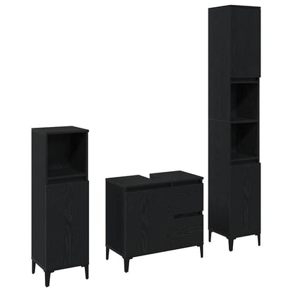 vidaXL Bathroom Furniture Set Wall-mounted with Door 3 pcs Black Oak