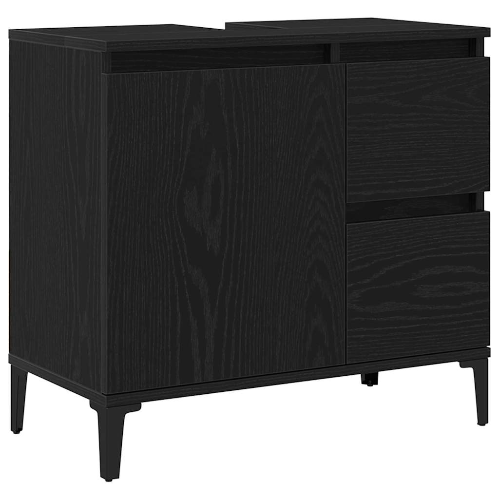 vidaXL Bathroom Furniture Set Wall-mounted with Door 3 pcs Black Oak