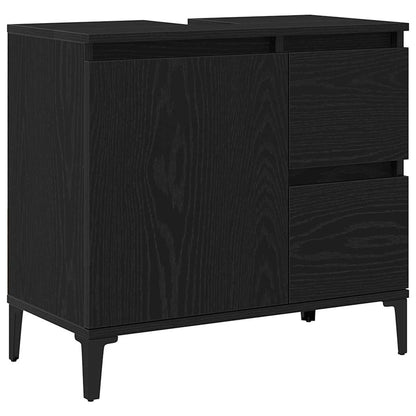 vidaXL Bathroom Furniture Set Wall-mounted with Door 3 pcs Black Oak