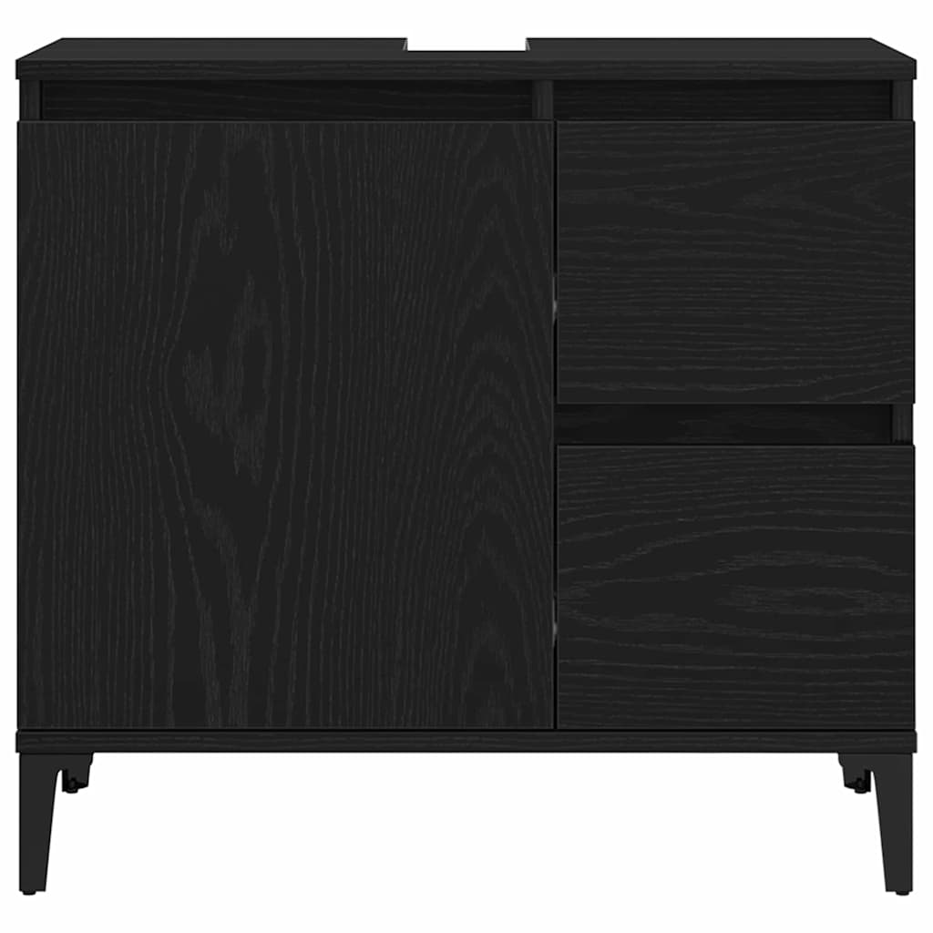 vidaXL Bathroom Furniture Set Wall-mounted with Door 3 pcs Black Oak