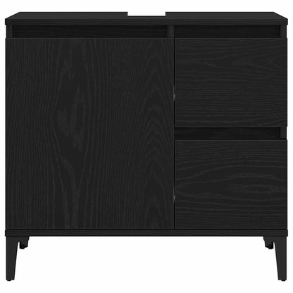 vidaXL Bathroom Furniture Set Wall-mounted with Door 3 pcs Black Oak