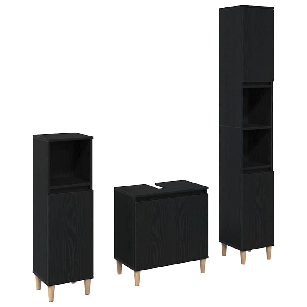 vidaXL Bathroom Furniture Set Wall-mounted with Door 3 pcs Black Oak