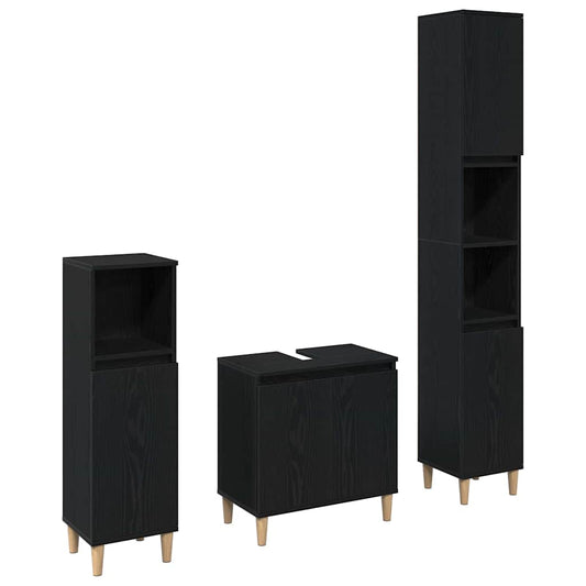 vidaXL Bathroom Furniture Set Wall-mounted with Door 3 pcs Black Oak