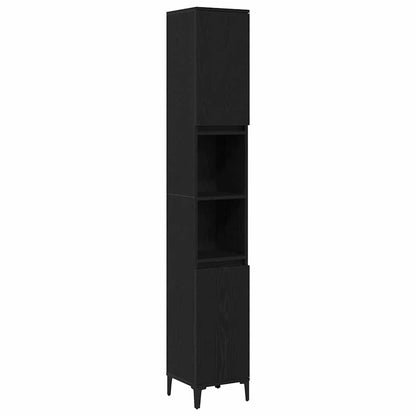 vidaXL Bathroom Furniture Set Wall-mounted with Door 3 pcs Black Oak