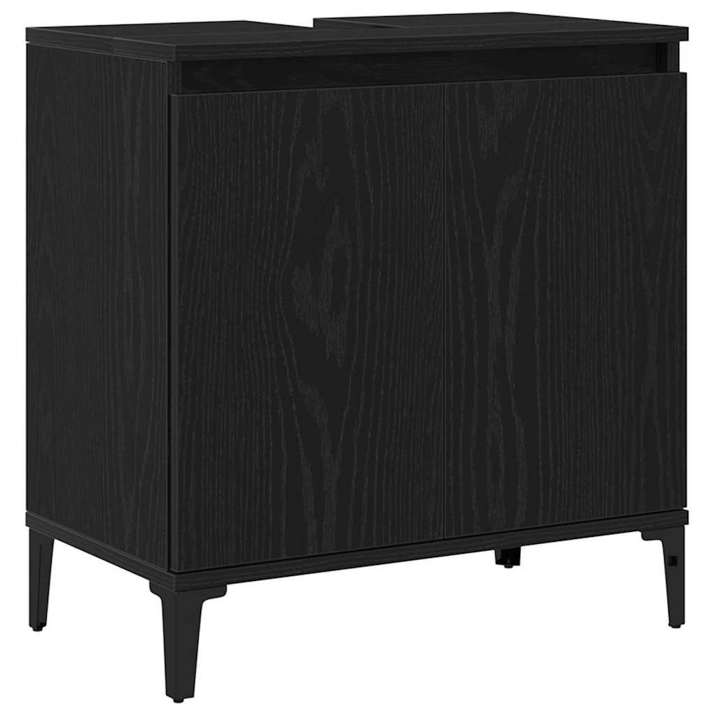 vidaXL Bathroom Furniture Set Wall-mounted with Door 3 pcs Black Oak