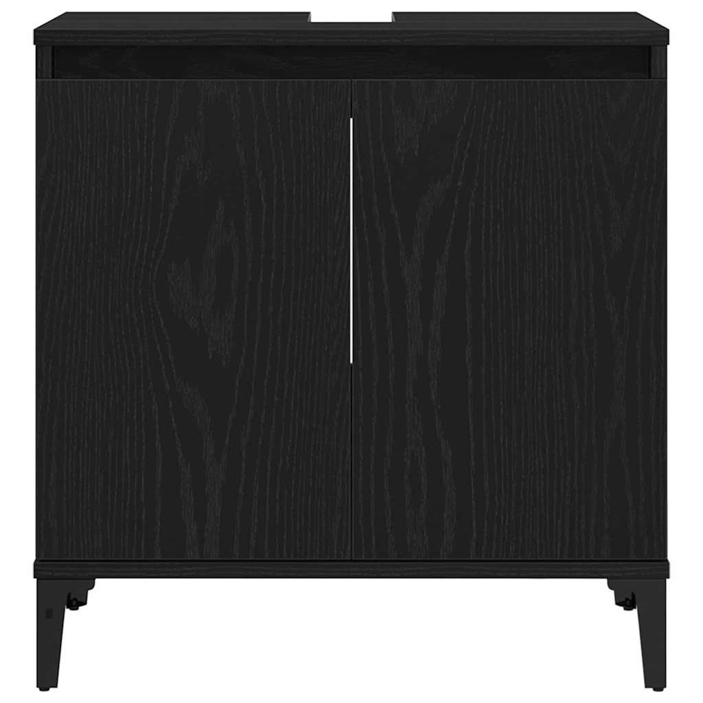 vidaXL Bathroom Furniture Set Wall-mounted with Door 3 pcs Black Oak