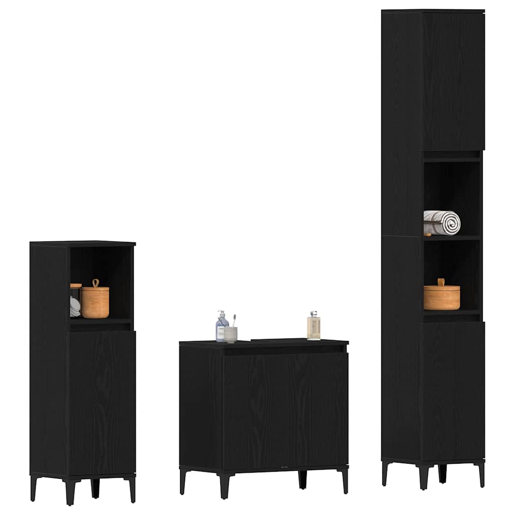 vidaXL Bathroom Furniture Set Wall-mounted with Door 3 pcs Black Oak