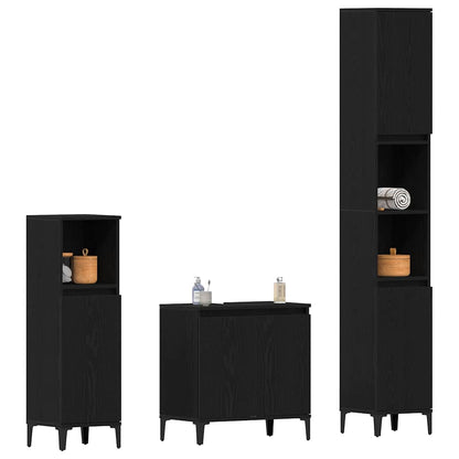 vidaXL Bathroom Furniture Set Wall-mounted with Door 3 pcs Black Oak