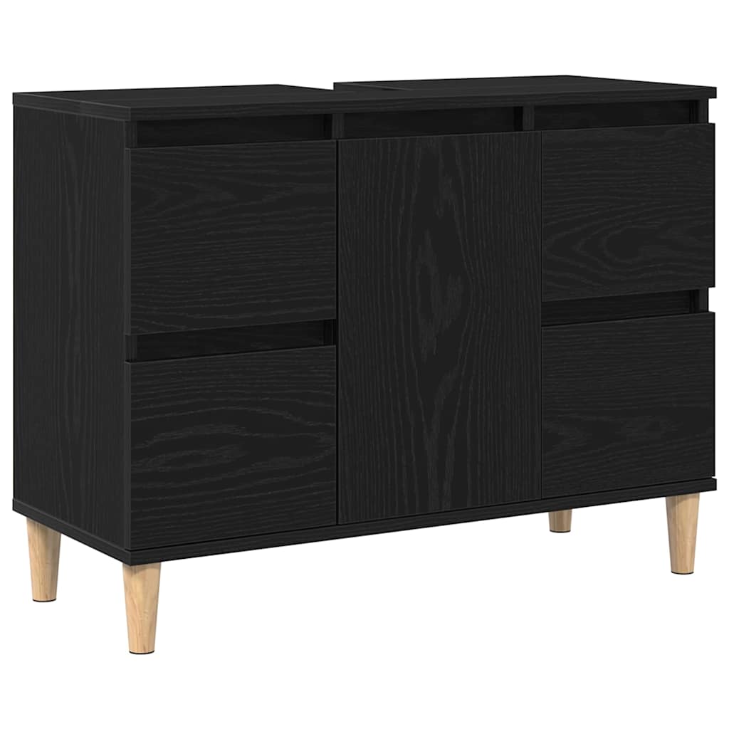 vidaXL Bathroom Furniture Set Wall-mounted with Door 3 pcs Black Oak
