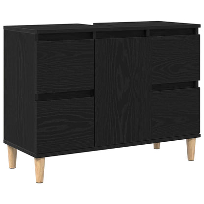 vidaXL Bathroom Furniture Set Wall-mounted with Door 3 pcs Black Oak