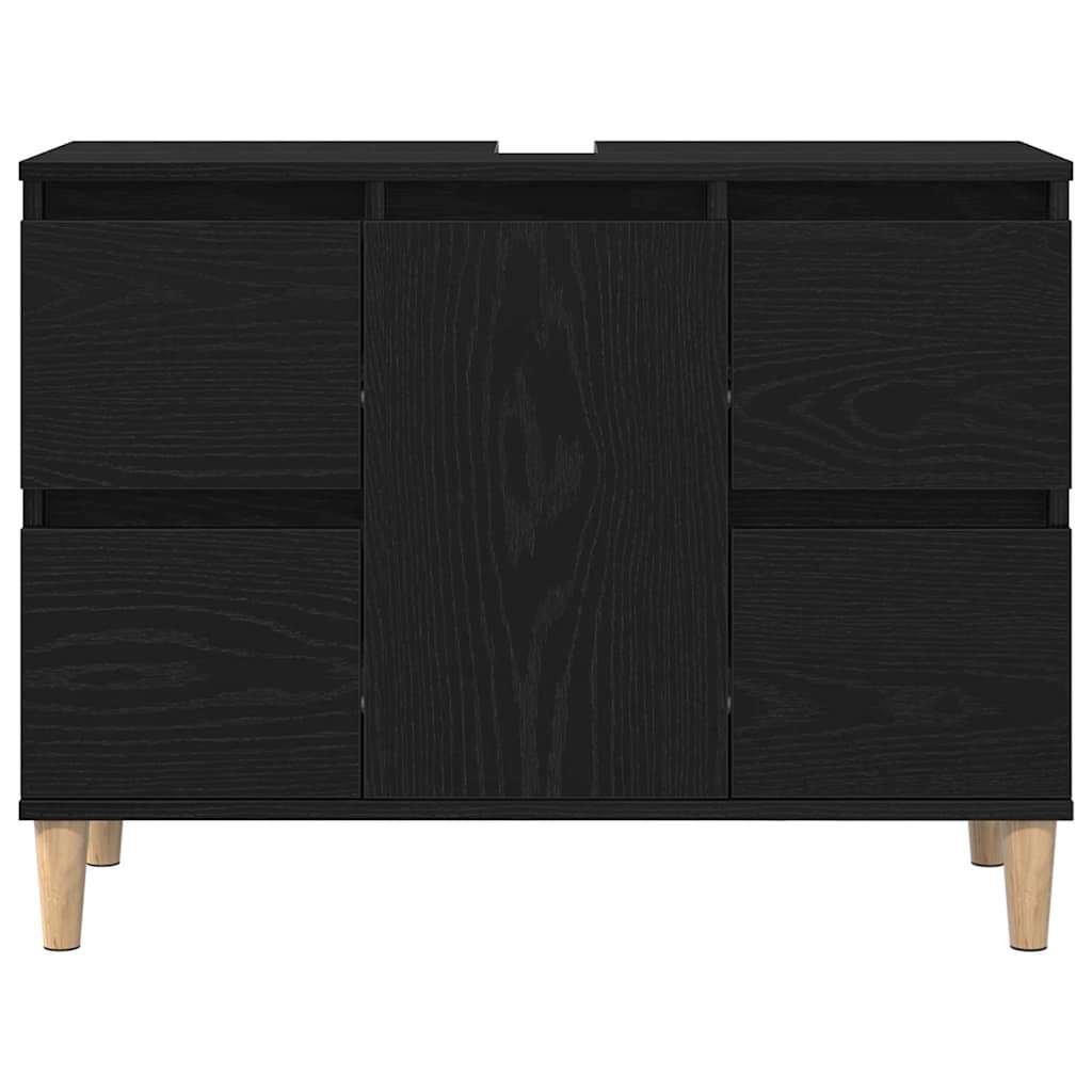 vidaXL Bathroom Furniture Set Wall-mounted with Door 3 pcs Black Oak