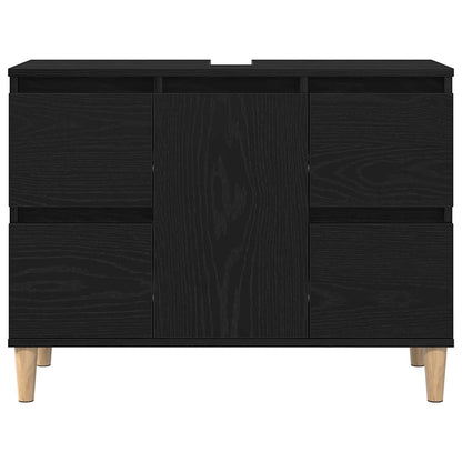 vidaXL Bathroom Furniture Set Wall-mounted with Door 3 pcs Black Oak