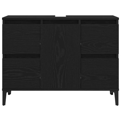 vidaXL Bathroom Furniture Set Wall-mounted with Door 3 pcs Black Oak