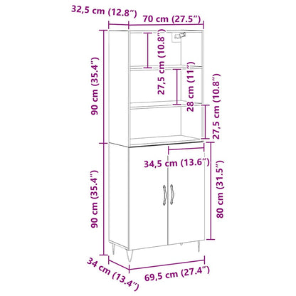 vidaXL Highboard 2 pcs Black Oak 69.5 x 34 x 180 cm
