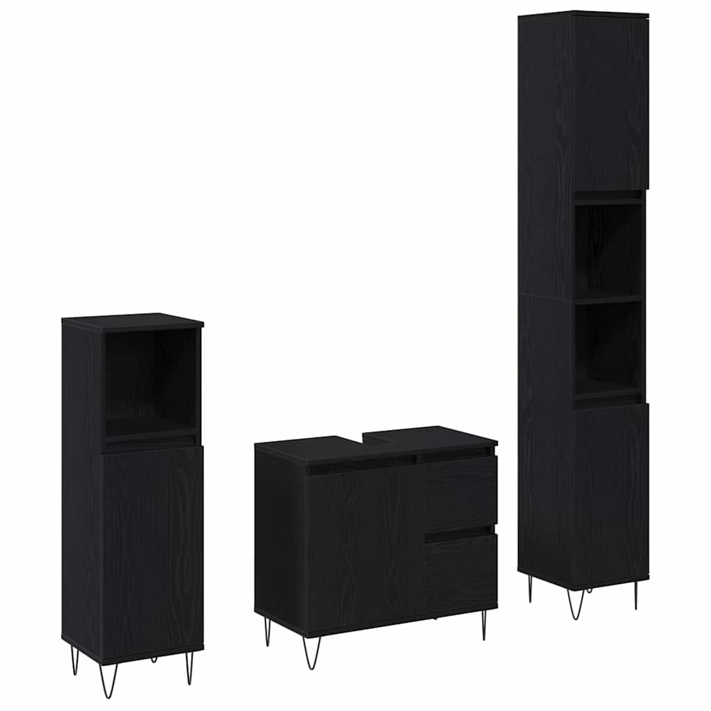 vidaXL Bathroom Furniture Set 3 pcs Black Oak 30 x 30 x 190 cm