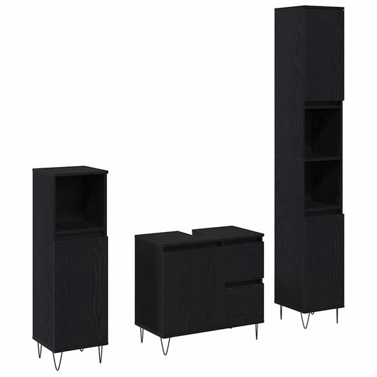 vidaXL Bathroom Furniture Set 3 pcs Black Oak 30 x 30 x 190 cm