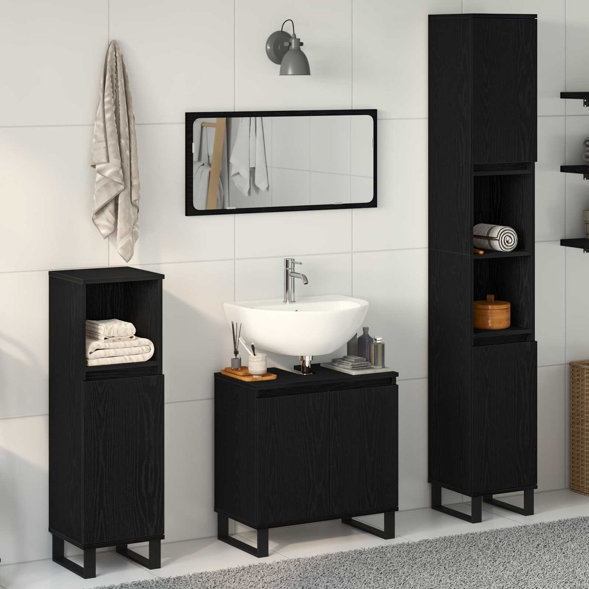 vidaXL Bathroom Furniture Set 3 pcs Black Oak