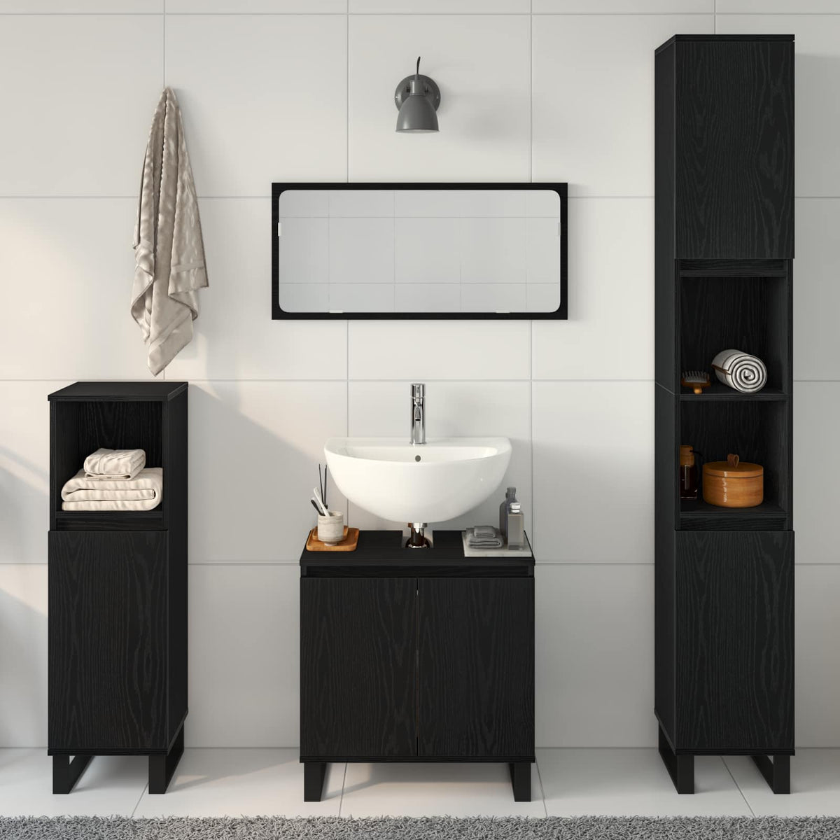 vidaXL Bathroom Furniture Set 3 pcs Black Oak