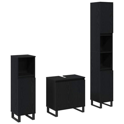 vidaXL Bathroom Furniture Set Wall-mounted with Door 3 pcs Black Oak