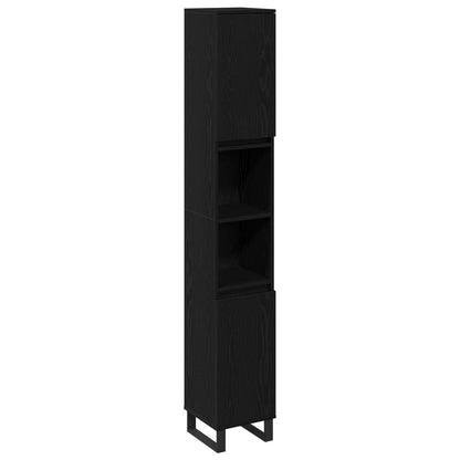 vidaXL Bathroom Furniture Set Wall-mounted with Door 3 pcs Black Oak