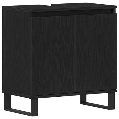 vidaXL Bathroom Furniture Set Wall-mounted with Door 3 pcs Black Oak