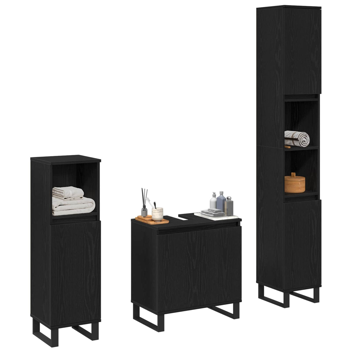 vidaXL Bathroom Furniture Set 3 pcs Black Oak