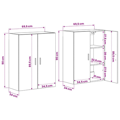 vidaXL Wall-Mounted Cabinet 2 pcs Black Oak 69.5 x 34 x 90 cm