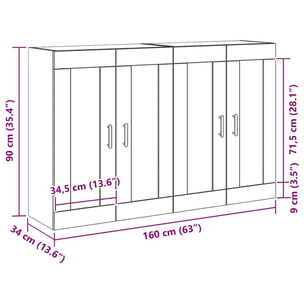 vidaXL Wall-mounted Cabinet 2 pcs Black Oak 69.5 x 34 x 90 cm