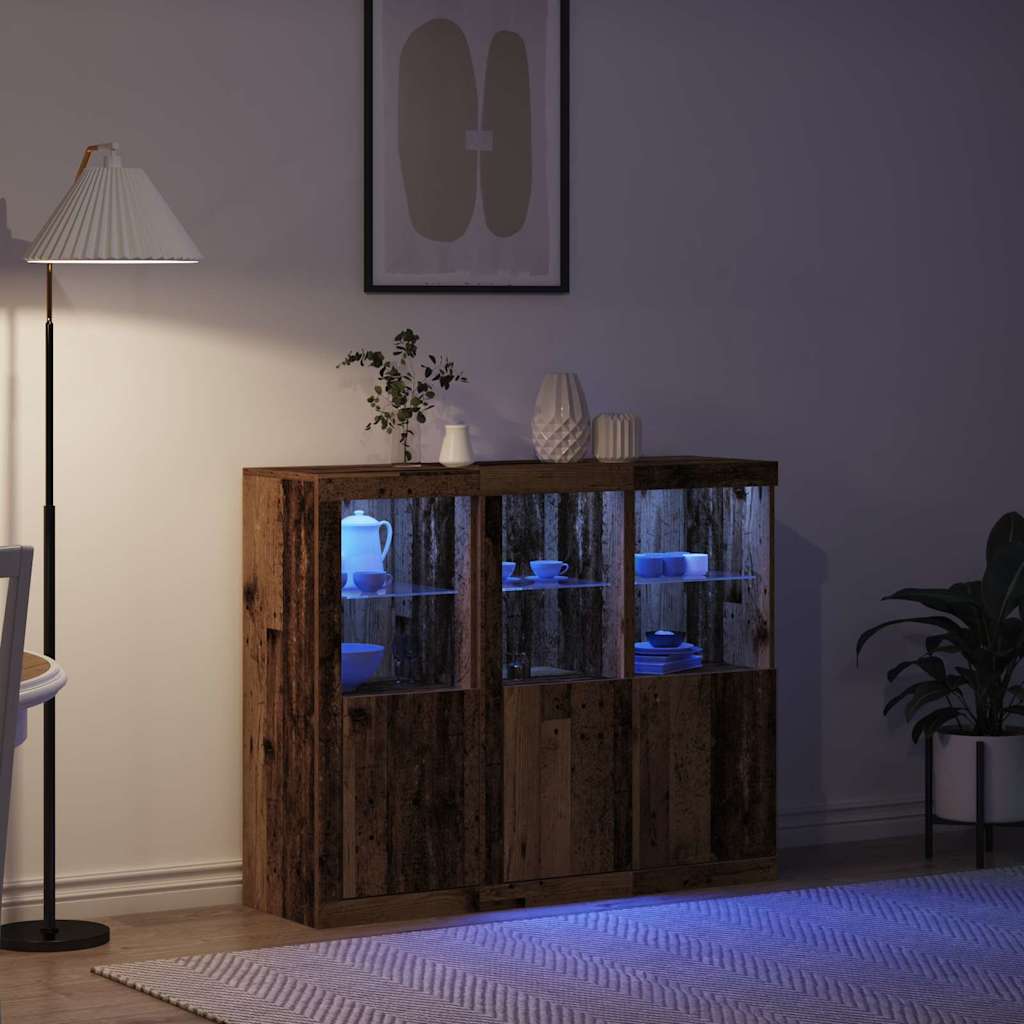 vidaXL LED Sideboard 3 pcs Old Wood 123 x 37 x 100 cm Engineered Wood
