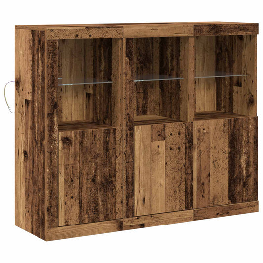 vidaXL LED Sideboard 3 pcs Old Wood 123 x 37 x 100 cm Engineered Wood
