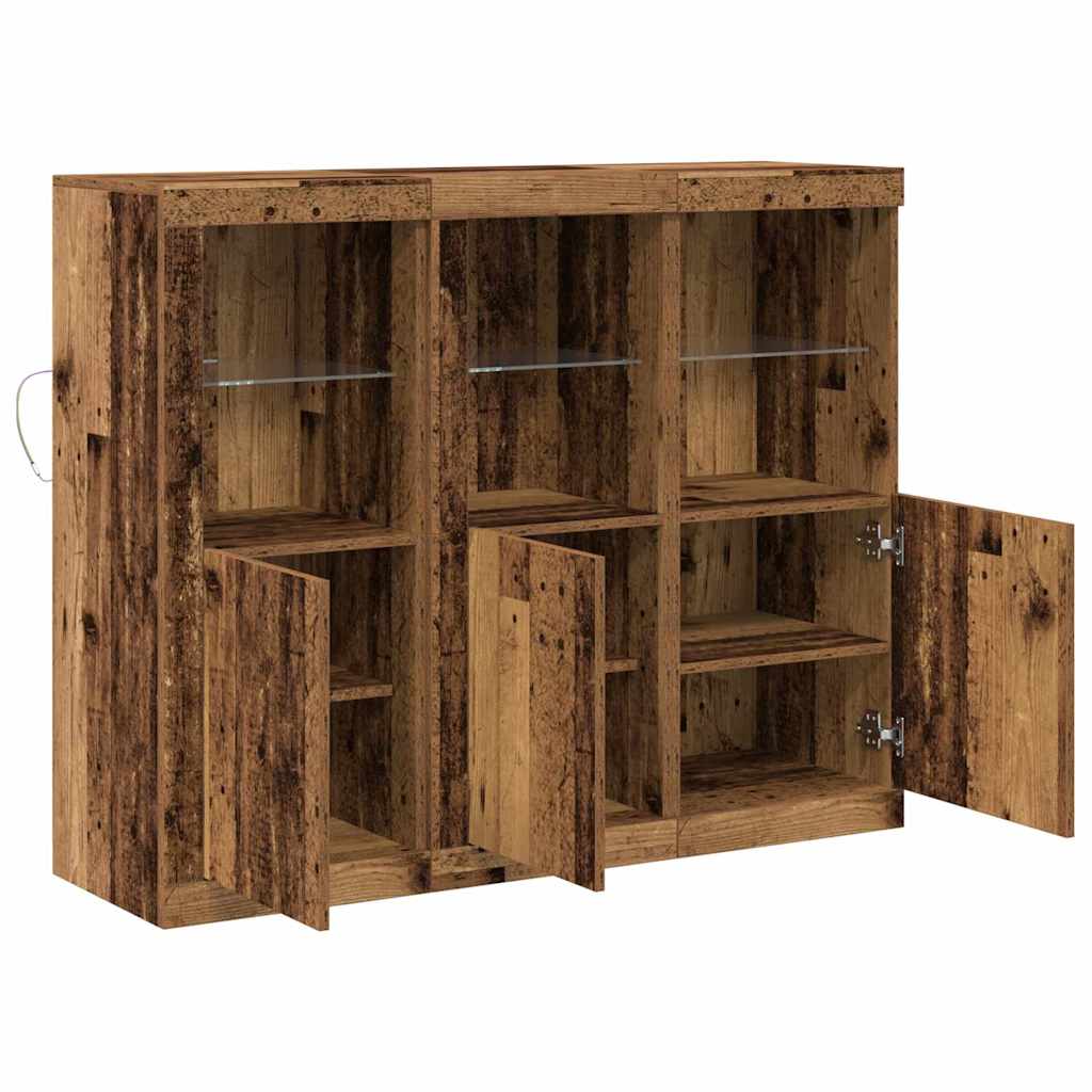 vidaXL LED Sideboard 3 pcs Old Wood 123 x 37 x 100 cm Engineered Wood