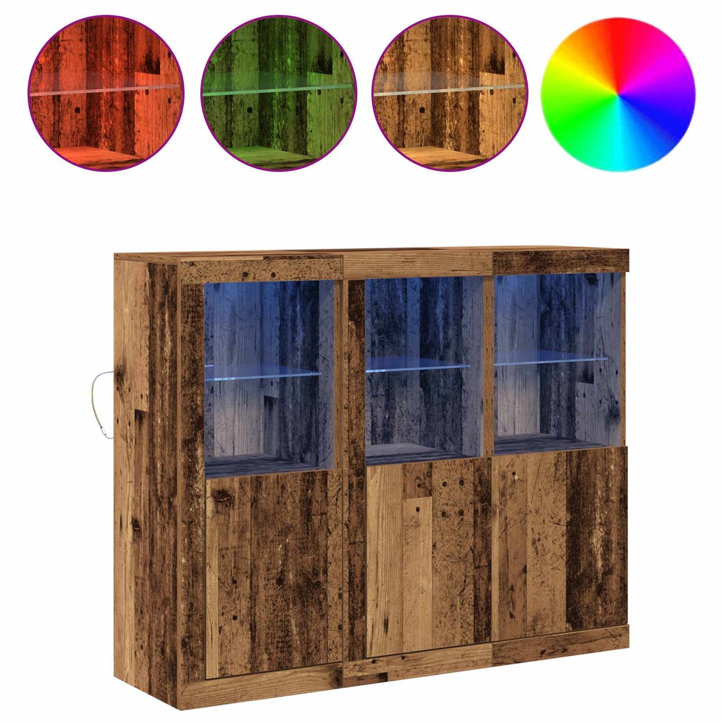 vidaXL LED Sideboard 3 pcs Old Wood 123 x 37 x 100 cm Engineered Wood
