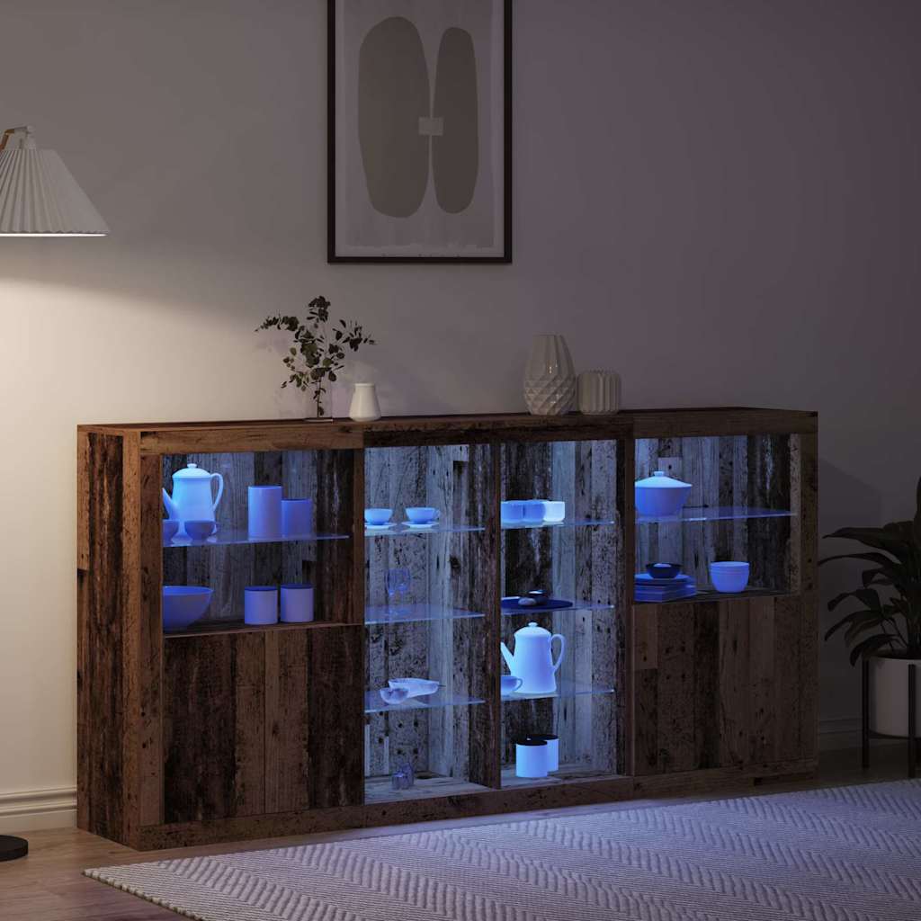 vidaXL LED Sideboard 3 pcs Old Wood 202 x 37 x 100 cm Engineered Wood